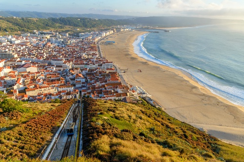 Aerial view of Nazaré coast in Portugal