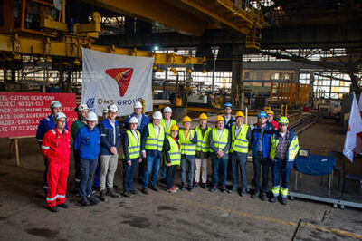 OMS Group marks the first steel cutting for CS Resilience, the third next-generation GREAT-Class cable-laying vessel.