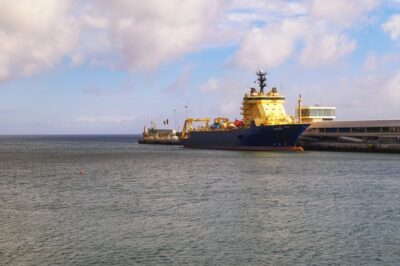 Cable-layer vessel Ile de Sein moored in Funchal harbor