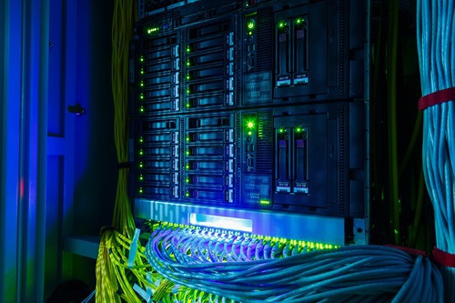 Server racks and network cabling in a data center