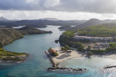 Aerial view of the Curaçao coastline and Caribbean Sea