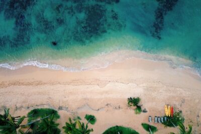 Aerial view of the Caribbean Sea at Las Terrenas, Dominican Republic