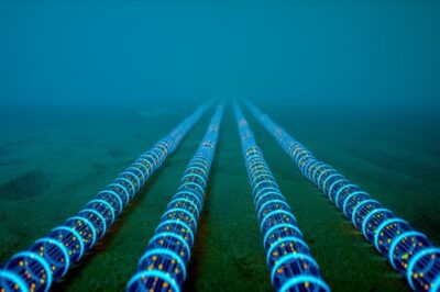 Illustration of fiber-optic cables on the ocean floor