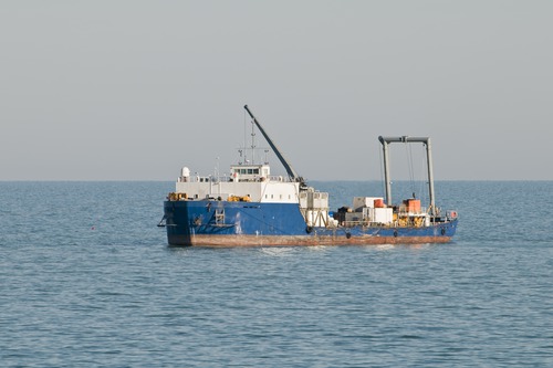 Cable-laying barge operating in the Caspian Sea