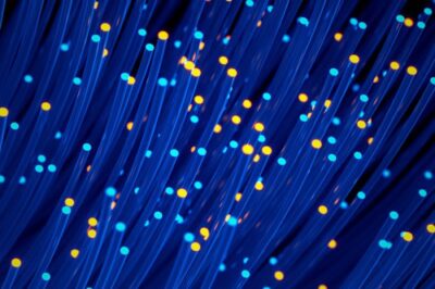 Abstract fiber optic strands representing high-capacity data transmission