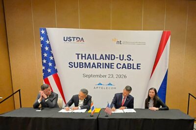 THUS submarine cable feasibility study signing ceremony in Singapore at Submarine Networks World, September 23, 2026. Photo supplied via APTelecom.