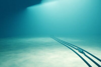 Illustrative parallel subsea internet cables crossing the ocean floor; not the Atlantica route