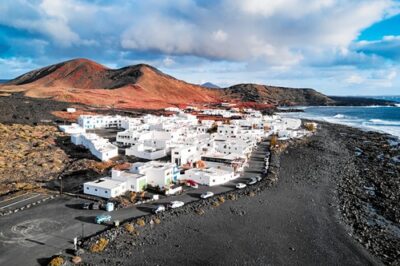 Aerial view of El Golfo, Lanzarote, illustrating Canalink's Base4 cable landing