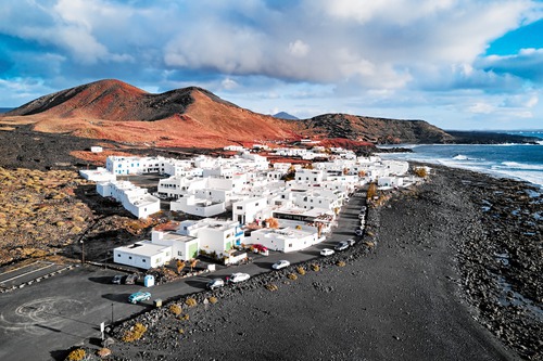 Aerial view of El Golfo, Lanzarote, illustrating Canalink's Base4 cable landing