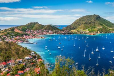 Panoramic view of Terre-de-Haut, Guadeloupe, and its coastal harbor