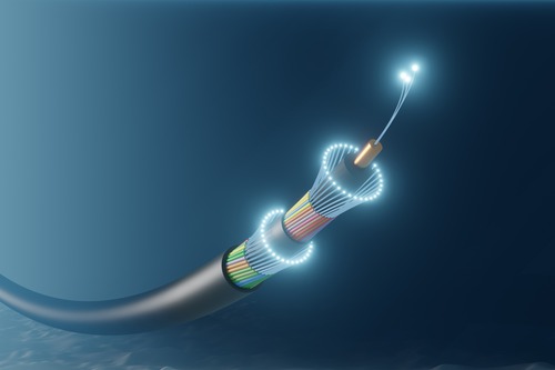 Illustration of a submarine fiber-optic cable on the seabed