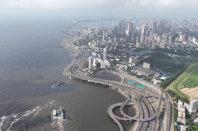 Aerial view of Mumbai coastal road and shoreline
