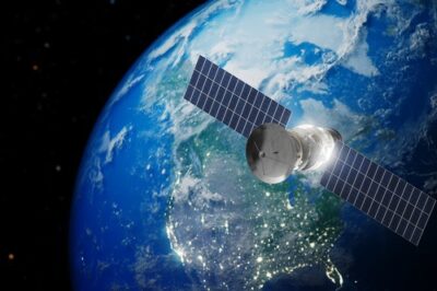 Communications satellite orbiting above Earth for network backup connectivity