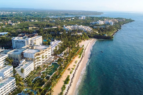 Aerial view of the Mombasa coast in Kenya at sunrise