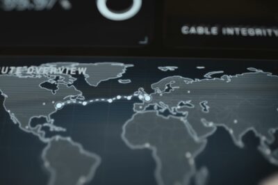 Interactive world map displaying illuminated undersea cable routes