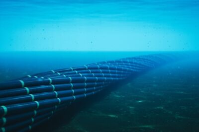 Illustrative rendering of multiple submarine cables on an ocean floor; not the Taiwan-Matsu No. 4 route