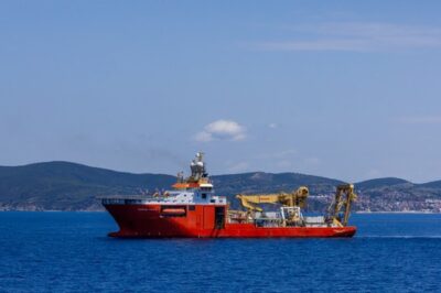Illustrative offshore support vessel near Elba, Italy; not an AAE-1 repair vessel