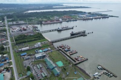 Aerial view of Bintulu Port and nearby LNG facilities in Sarawak, Malaysia