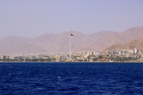 Aqaba waterfront viewed from the Red Sea