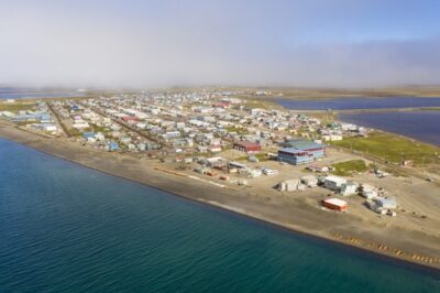 Aerial view of Utqiagvik on Alaska's Chukchi Sea coast, a Quintillion cable landing community