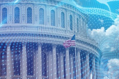 United States government building with a digital network interface